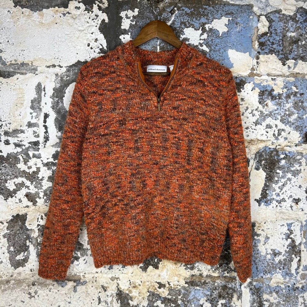 Vintage Alfred Dunner Sweater Orange Marled Quarter Zip Knit Womens Large